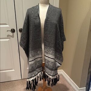 Striped Poncho with Fringe